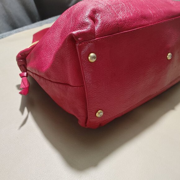 Furla Magenta Leather Hobo Handbag Satchel Gold Accents Lined Interior - Picture 9 of 14